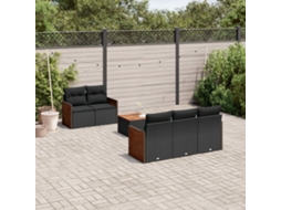 Vidaxl 6 Pcs Conjunto Sofás De Jardim C/ Almofadões Vime Pe Preto