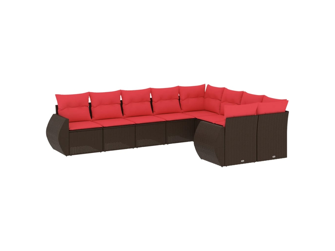 Conjunto de Sofá de Jardim com 9 Peças e Almofadas em Rattan Sintético Marrom MAISON EXCLUSIVE