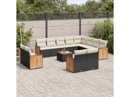 Vidaxl 13 Pcs Conjunto De Sofás De Jardim Com Almofadões Vime Pe Preto