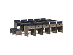 Conjunto de Jantar 15 Peças com Almofadas em Rattan Sintético Cinza MAISON EXCLUSIVE