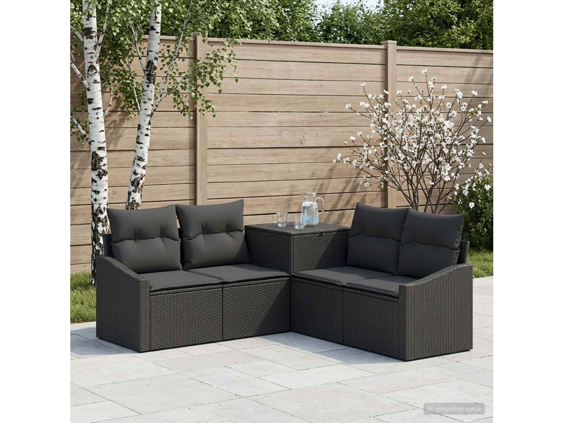 Vidaxl Conjunto De Sofás 5 Unid. Preto Rattan Poliéster E Aço