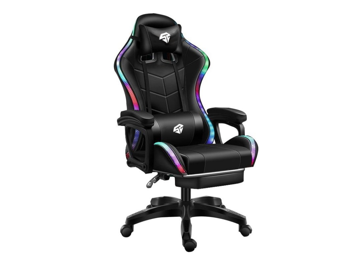 Cadeira Gaming Techno -Store Led Rgb Preta Com Apoio Para Os Pés