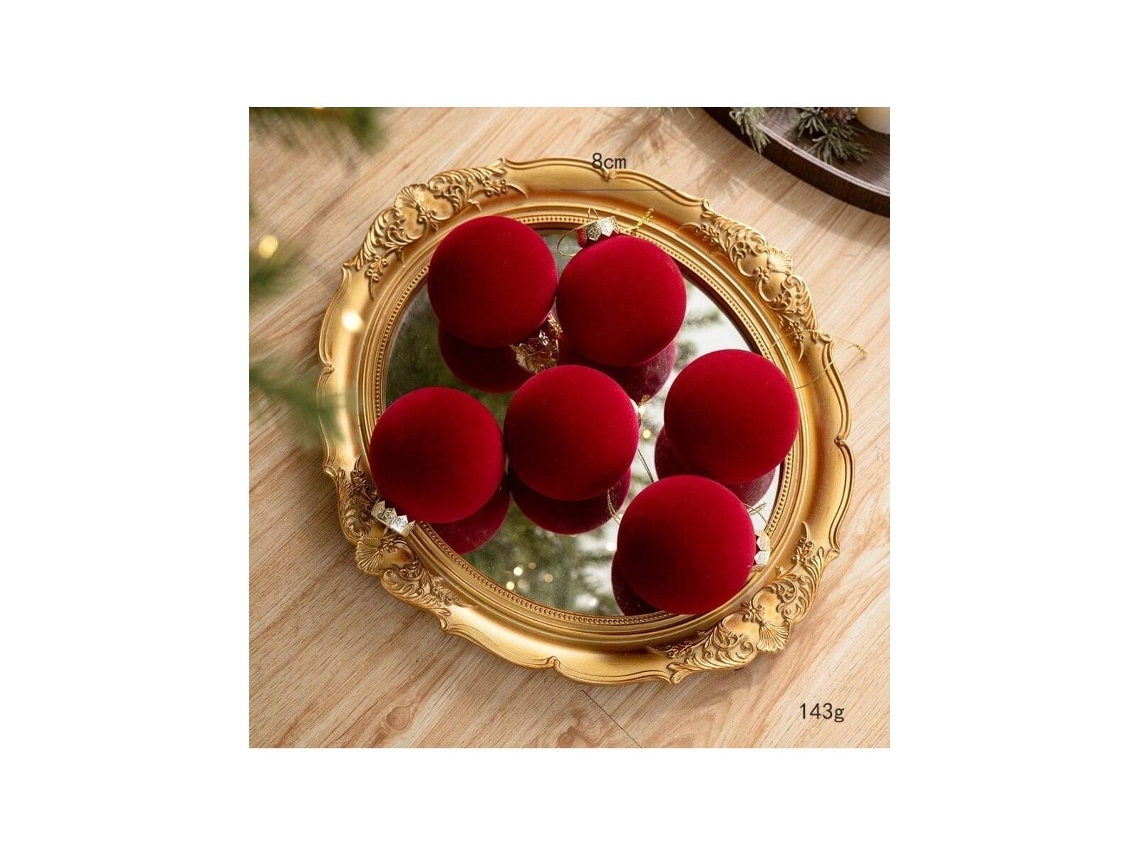 Bola De Natal Flocada De 8cm, 6 Unidades Bordeaux De 8cm Igvtrade