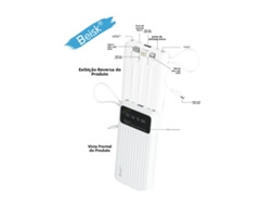 Banco De Potência Beisk Branco 4-em-1 | Carregador Portátil De Tela Digital De Cabo Integrado 10000mah Com Lâmpada Led