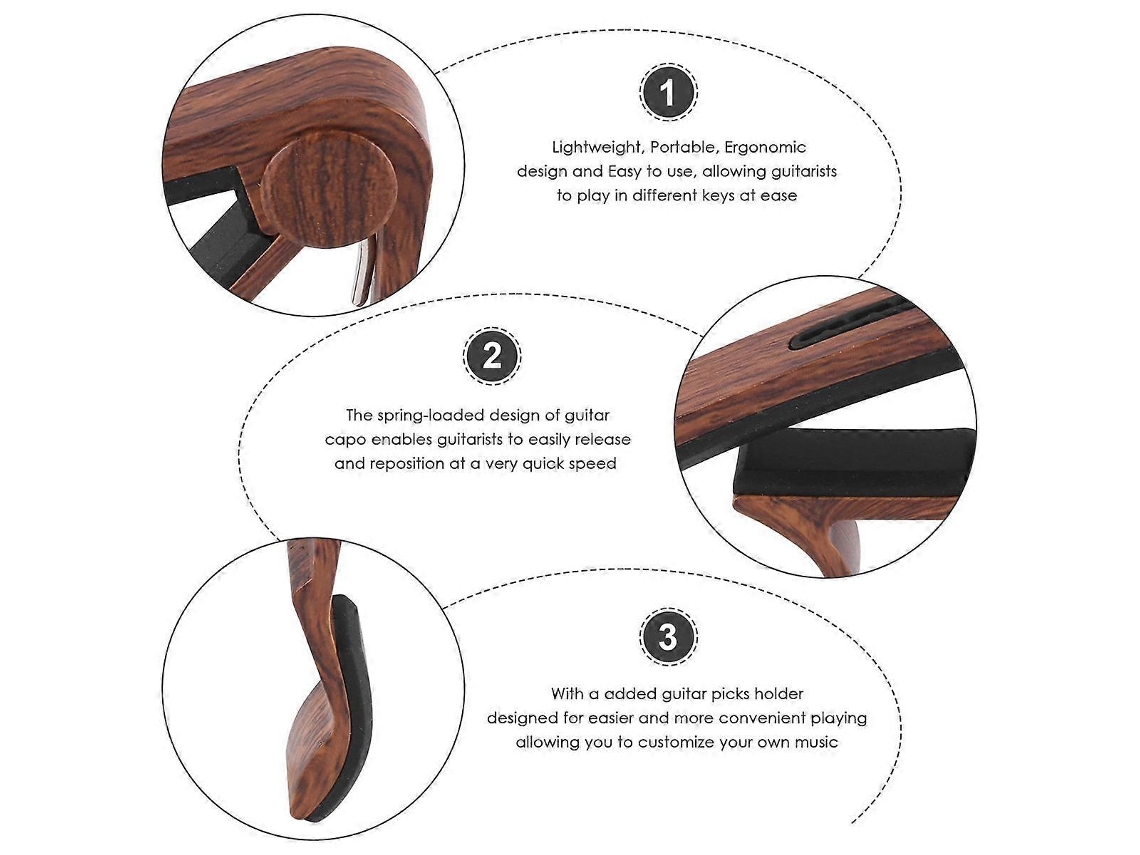 Capotraste de guitarra Slowmoose com suporte para palheta e 4 palhetas para violão, violão elétrico, ukulele, bandolim e banjo