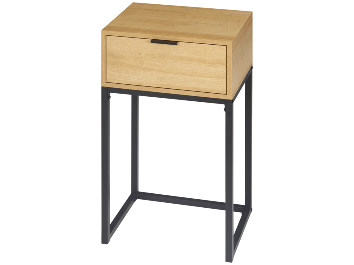 Mesa Consola Com Gaveta Moderna De Entrada Com Pés De Aço 40x30x76 Cm Madeira E Preto