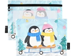 Pasta Com Estampa De Pinguim Desenho Animado, Janela Transparente, Capa Macia Com Fecho De Ilhós Reforçado, 3 Organizadores