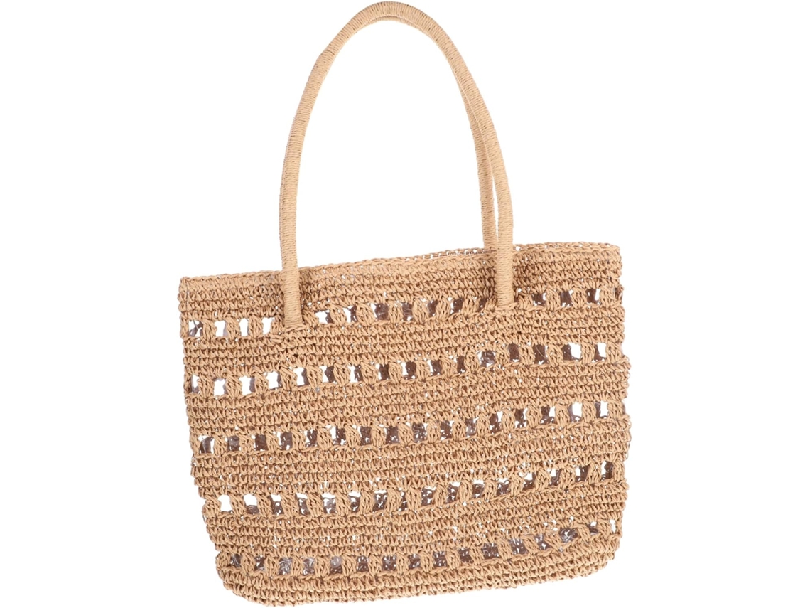 Bolsa De Praia Feminina Leve Em Tecido Trançado, Com Detalhe Vazado E Alça De Ombro Prática.