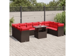 Vidaxl Conjunto De Sofá De Jardim Com 11 Peças E Almofadas Em Rattan Sintético Marrom