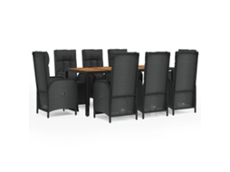 Maison Exclusive - 9 Pcs Conjunto De Jantar P/ Jardim C/ Almofadões Vime Pe Preto