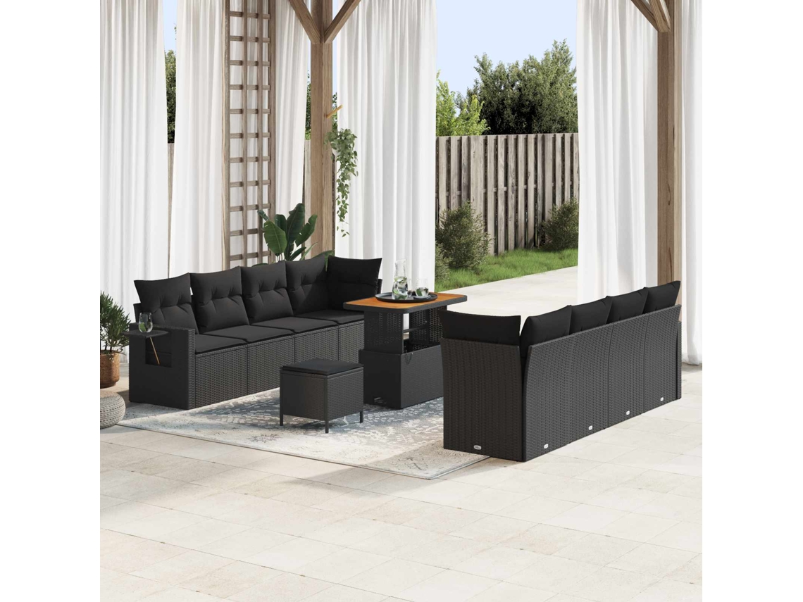 Vidaxl Conjunto De Sofá De Jardim 11 Unid. Preto Rattan Sintético