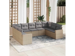 Vidaxl 9 Pcs Conjunto De Sofás P/ Jardim Com Almofadões Vime Pe Bege