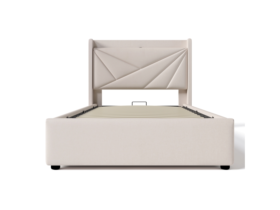 Cama Estofada Solteiro 90x200 com Arrumação, Usb e Estrado PAPRIKA