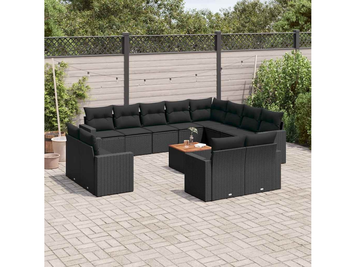 Vidaxl 13 Pcs Conjunto De Sofás De Jardim Com Almofadões Vime Pe Preto