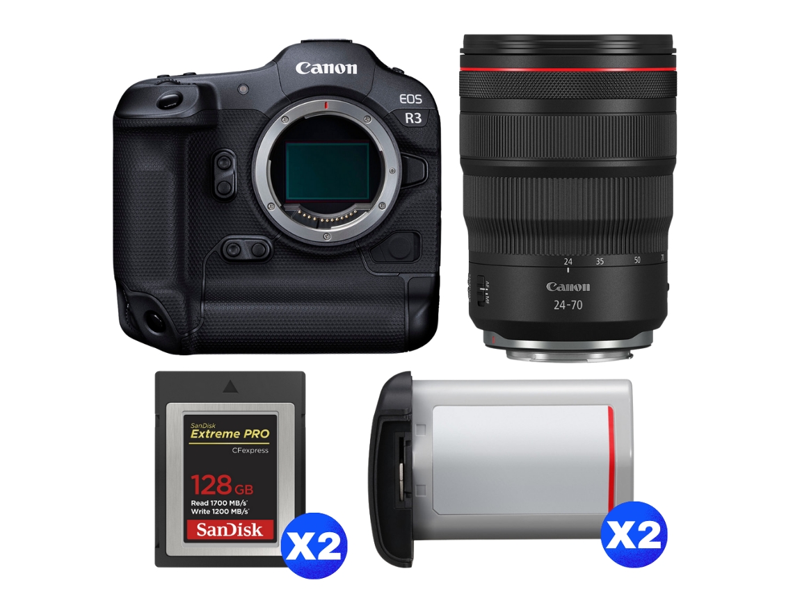 Eos R3 + Rf 24 70mm F/2.8 L Is Usm + 2 Sandisk 128gb Extreme Pro Cfexpress Type B + 2 Canon Lp e19 + Ebook Pricedirect CANON