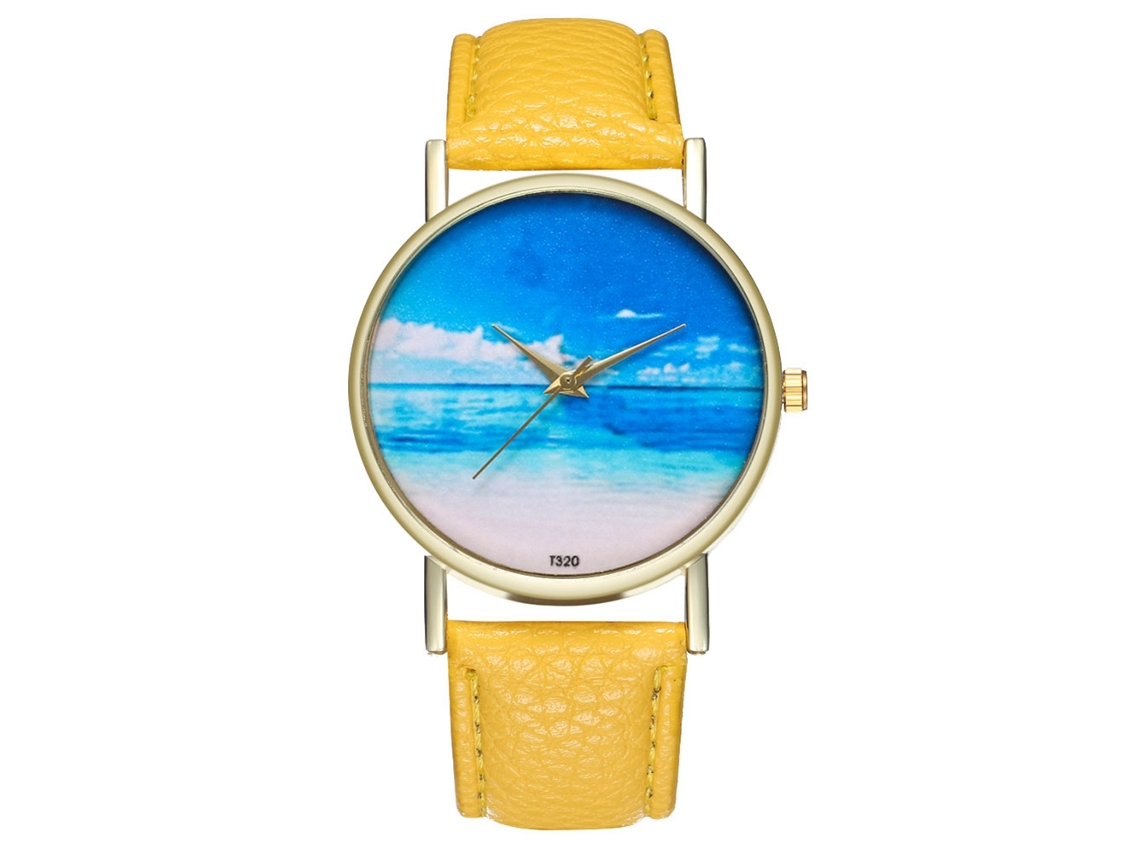 Reloj De Pulsera De Cuarzo Unisex Con Dial Redondo Moda (amarillo)