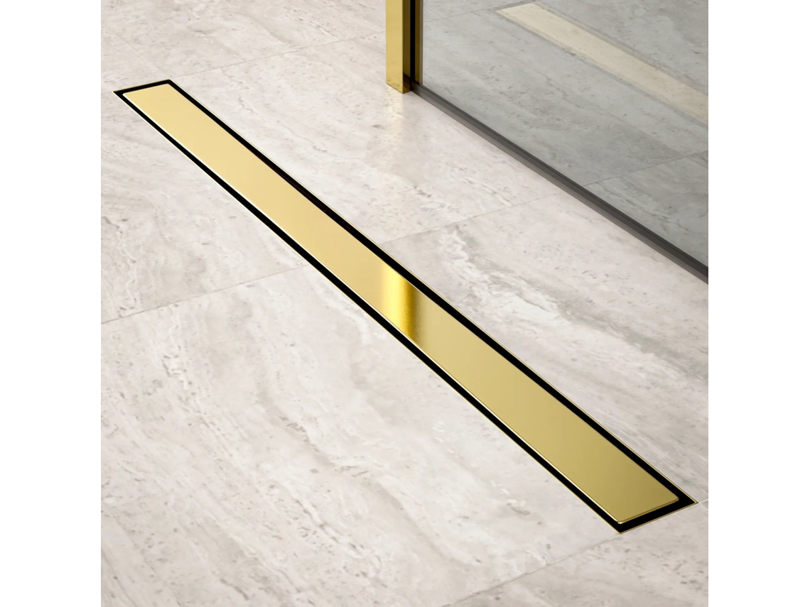 Ralo de Chuveiro 90 cm Gold com Grelha Revestido com Azulejos de Aço Inoxidável com Flange MIRLUX