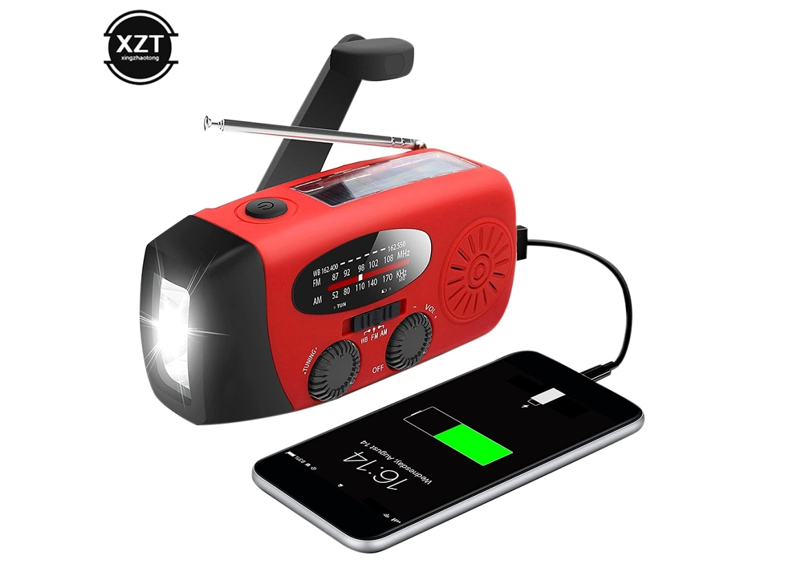 Rádio De Manivela Com Células Solares, Lanterna E Bateria Externa, Vermelho Brilvibera