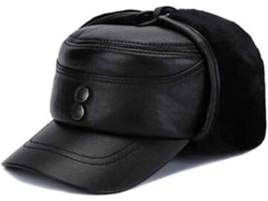 Casquette Plate Réglable En Cuir Véritable Homme Chapeau Chaud Automne Et Hiver (noir, 55 56 SFUSHOS