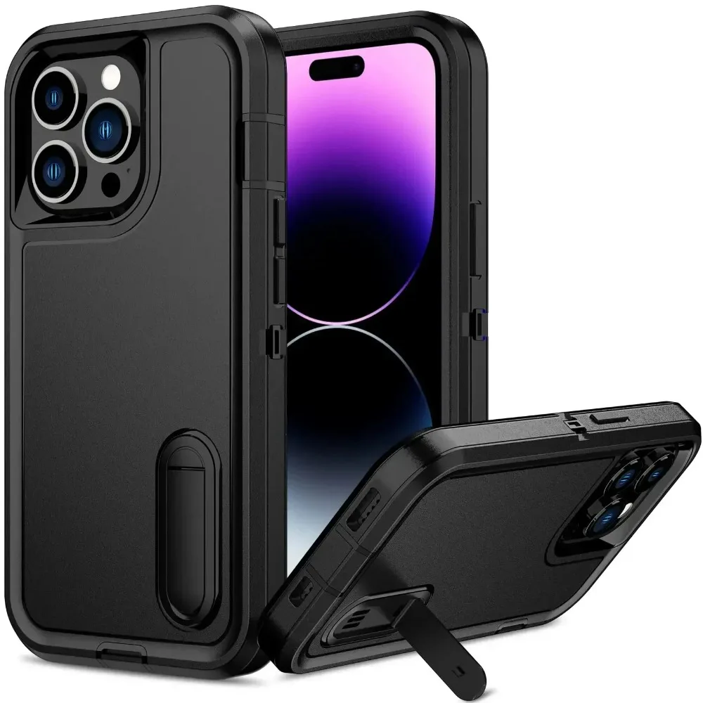(preto, Iphone 13 Pro) Capa Protetora 3 Em 1 Com Suporte Integrado, Capa Protetora De Tpu Resistente A Impactos De Nível Militar