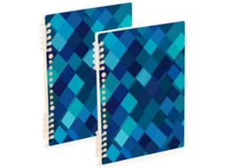 Conjunto de 2 Cadernos A5, Azul petróleo e Azul royal, 21,1 X 14,5 Cm, Resistentes com Espiral Linhas Largas,