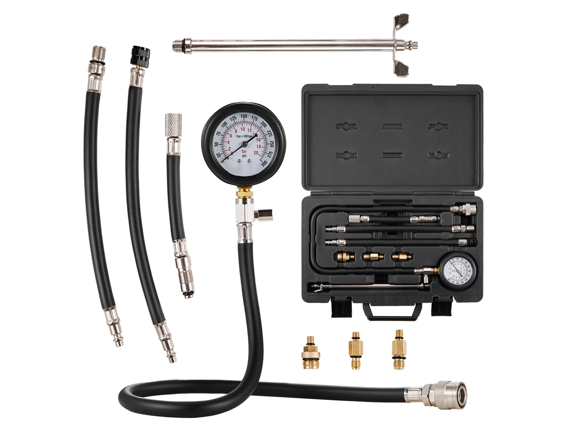 Medidor de Compressão, Compressômetro para Motor a Gasolina com 9 Adaptadores