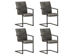 Vidaxl Cadeiras De Jantar Cantilever 4 Pcs Couro Genuíno Cinzento