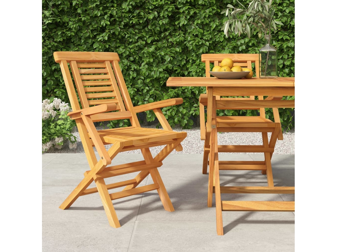 Cadeiras De Jardim Dobráveis 2 Pcs 56x63x90 Cm Teca Maciça Dkd Home Decor