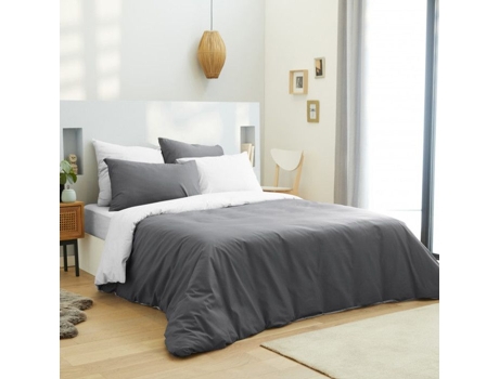 Conjunto de Capas de Edredão UNIVERS DÉCOR Completo Reversível Antracite Branca Algodão Branco - 6pcs (160x200cm)