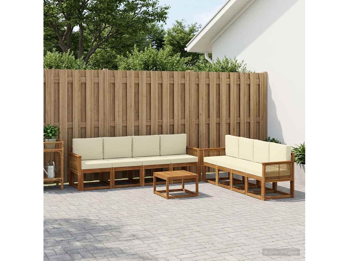 Vidaxl Conjunto De Sofás Para Exterior 9 Pcs Natural E Creme Poliéster