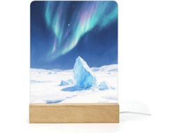 Luminária noturna de LED com base, inspirada em campos de gelo e auroras boreais, ideal para banheiro, corredor e quarto.