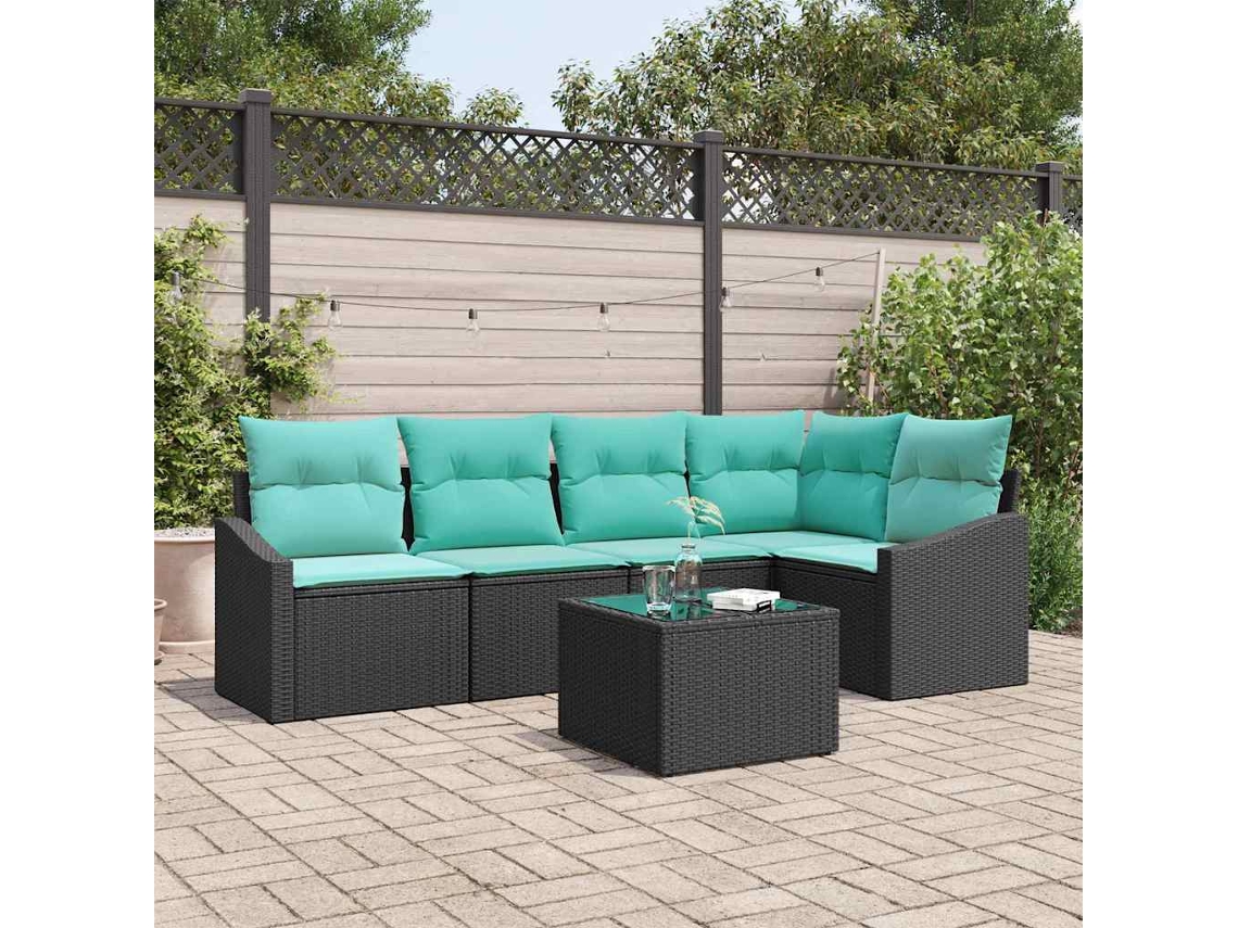 Vidaxl Conjunto De Sofás Com Almofada 6 Pcs Preto Vime Pe