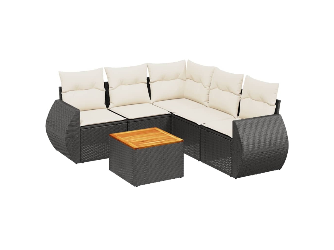 Conjunto 6 sofás de jardim c/ almofadões VIDAXL vime PE preto