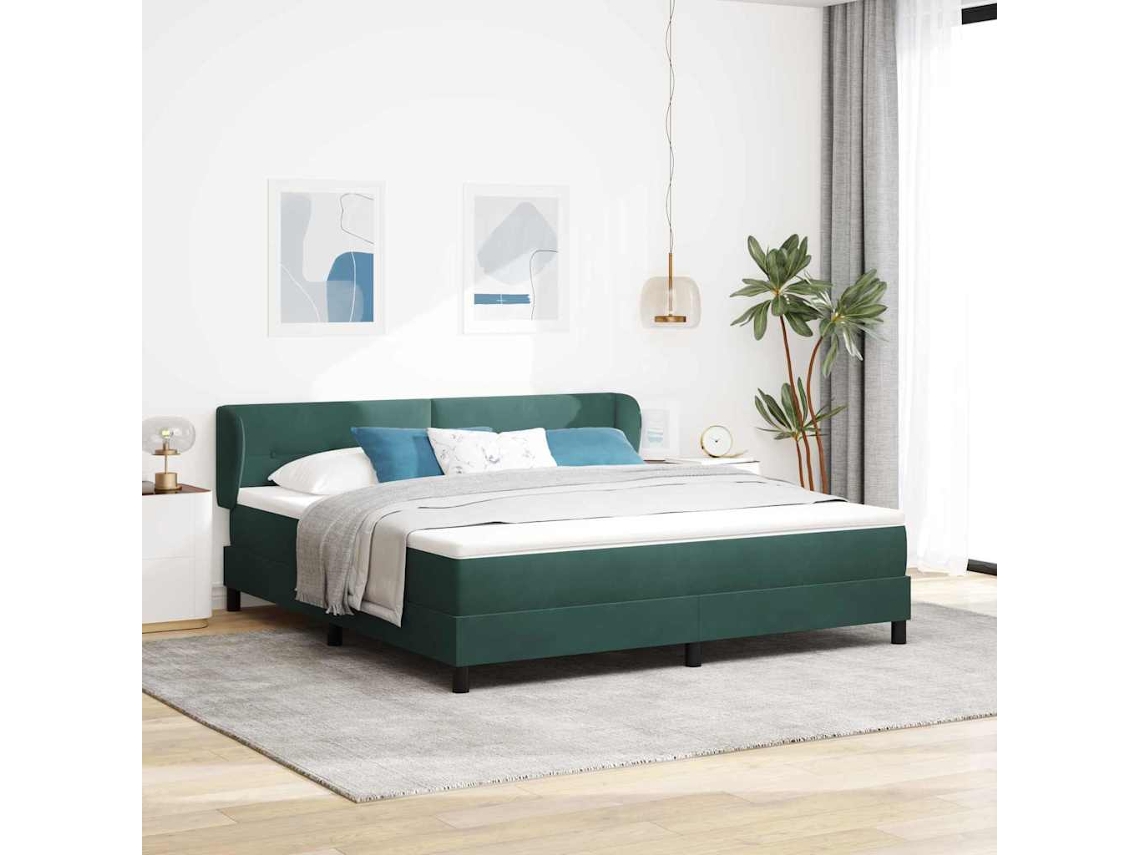 Vidaxl Cama Box com Cabeceira Verde escuro 180 X 200 Cm Veludo