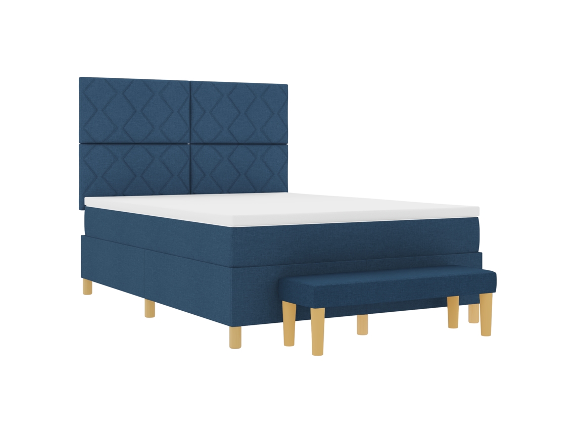 Cama Bospring Com Colchão & Banco Azul Tecido Vidaxl Azul Fabric (140x190 Cm)