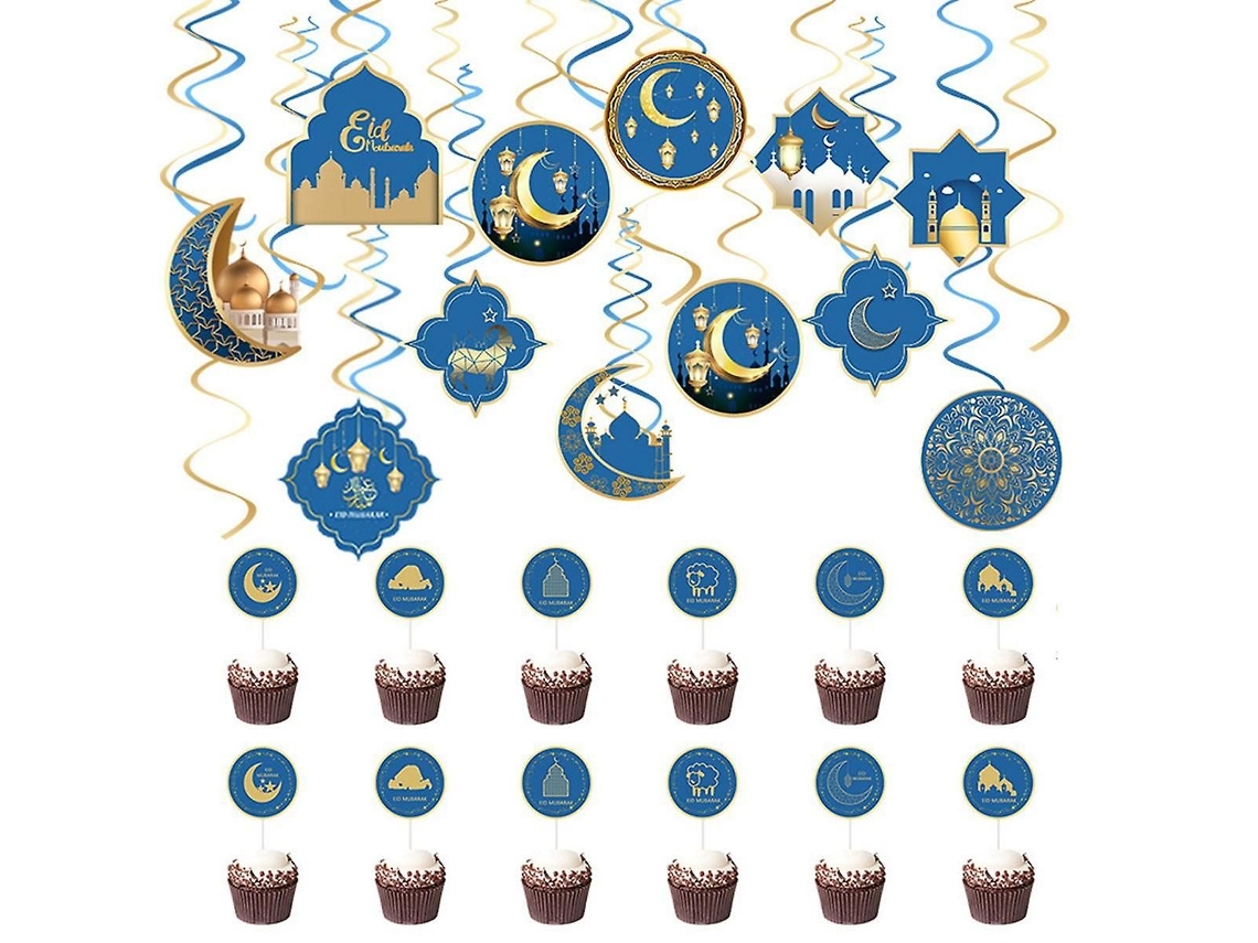 Decoração De Tema Ramadan E Eid, Pêndulos Espirais Com Lua E Estrela, Bandeiras Para Festa