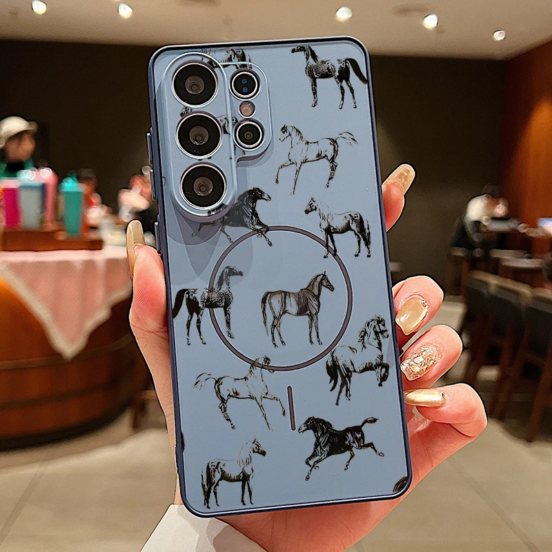 Capa Magnética Para Celular Galaxy A37 Com Estampa De Cavalo De Desenho Animado (azul).