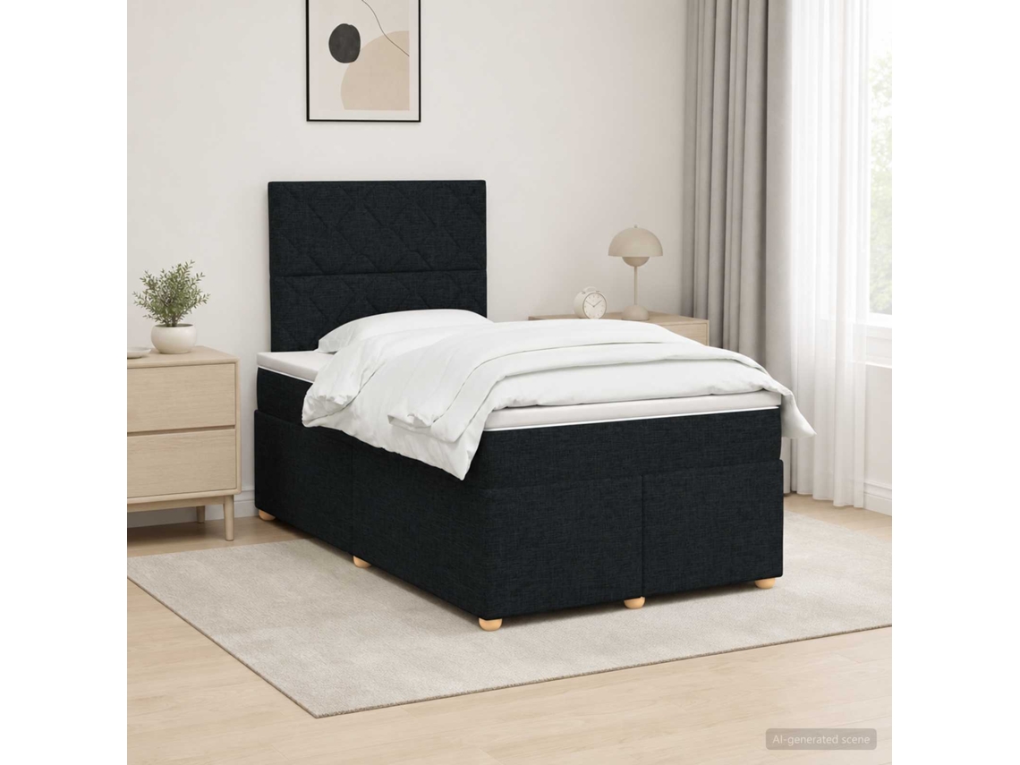 Vidaxl Cama Box Spring Com Colchão Preto 120 X 190 Cm Tecido