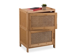 Mesa De Cabeceira Com Estrutura De Bambu E Portas De Rattan.