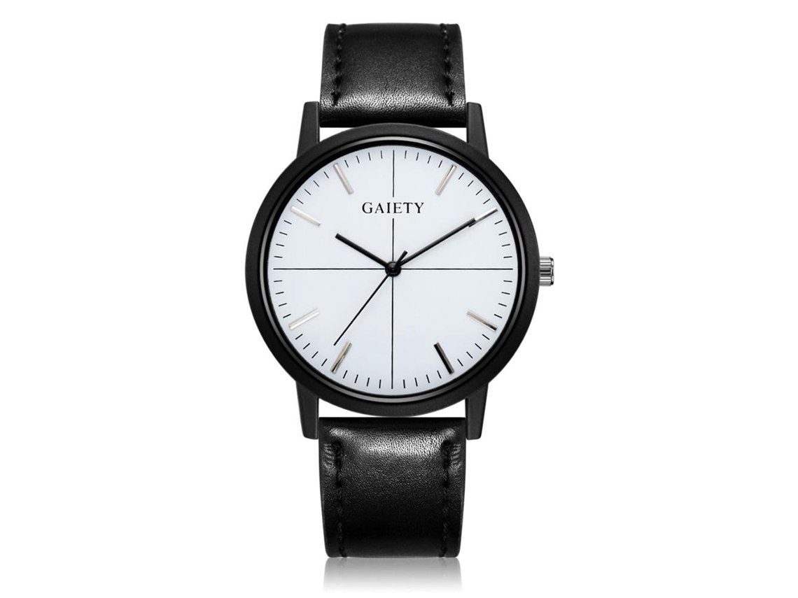 Relógio de pulso masculino Gaiety, analógico, de quartzo, com pulseira de PU macia - Preto