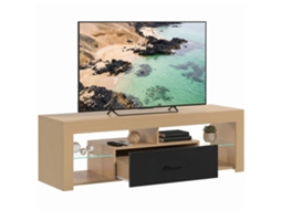 Móvel Tv 140 Cm, Móvel Tv Pour 65 Pouces Avec Prateleiras En Verre Réglables, Tiroir Et Compartiments Ouverts, Carvalho