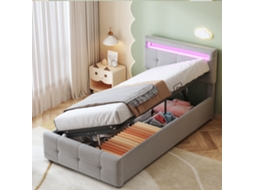Cama Infantil 90x200 Cm Led Armário Hidráulico Cabeceira Ajustável Cinza