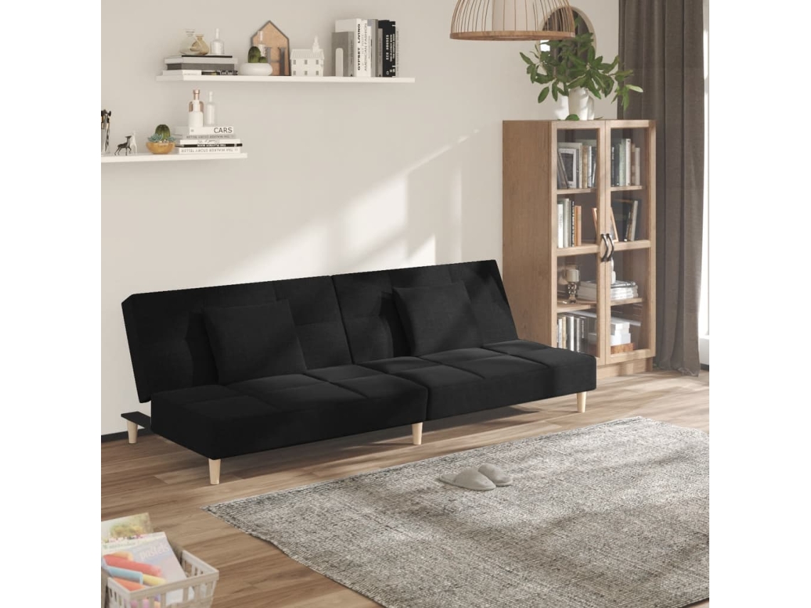 Vidaxl Sofá-cama 2 Lugares Com Duas Almofadas Tecido Preto