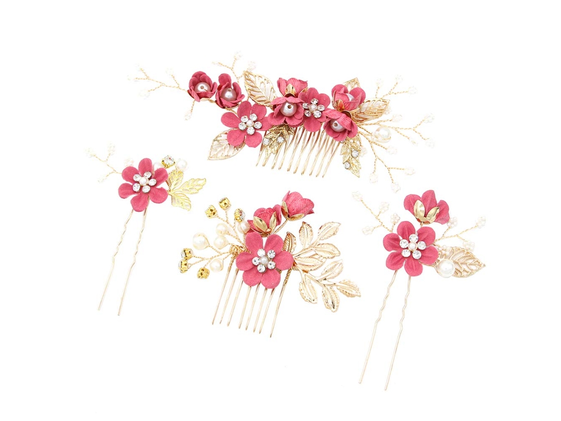 Conjunto De 4pcs Pente De Cabelo Para Casamento, Acessório Floral Com Pedras, Presilhas Para Cabelo Noiva, Acessórios Para Vestido De Noiva (azul)