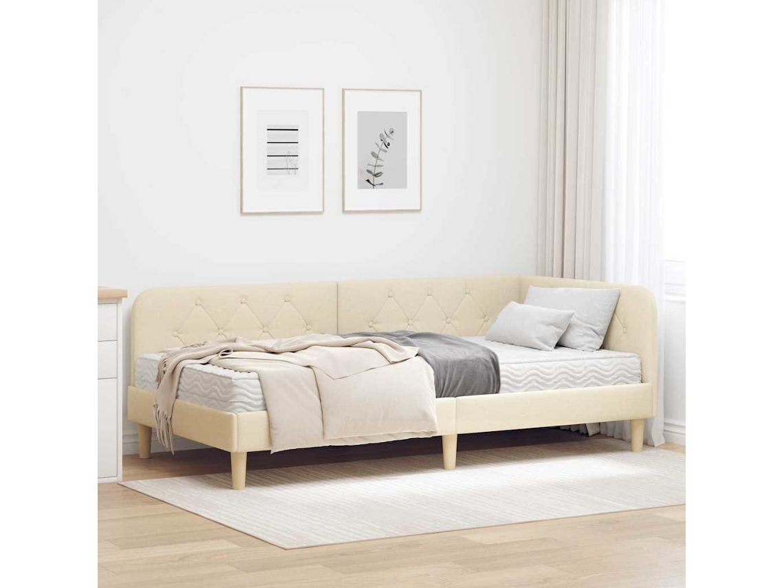 Vidaxl Estrutura de Cama de Canto Creme 90 X 200 Cm Tecido
