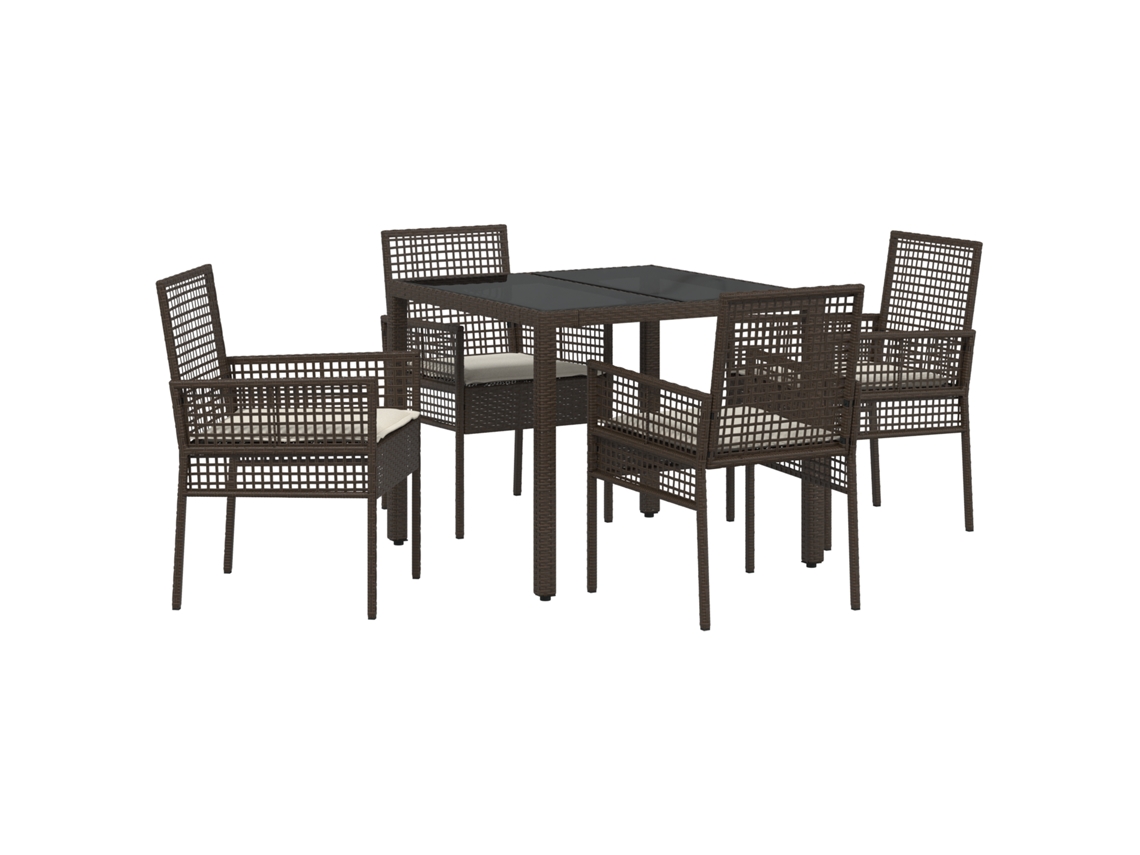 Conjunto 5 Conjunto De Jantar Para Jardim Vidaxl Castanho Vime Pe (90 X 90 X 75 Cm)