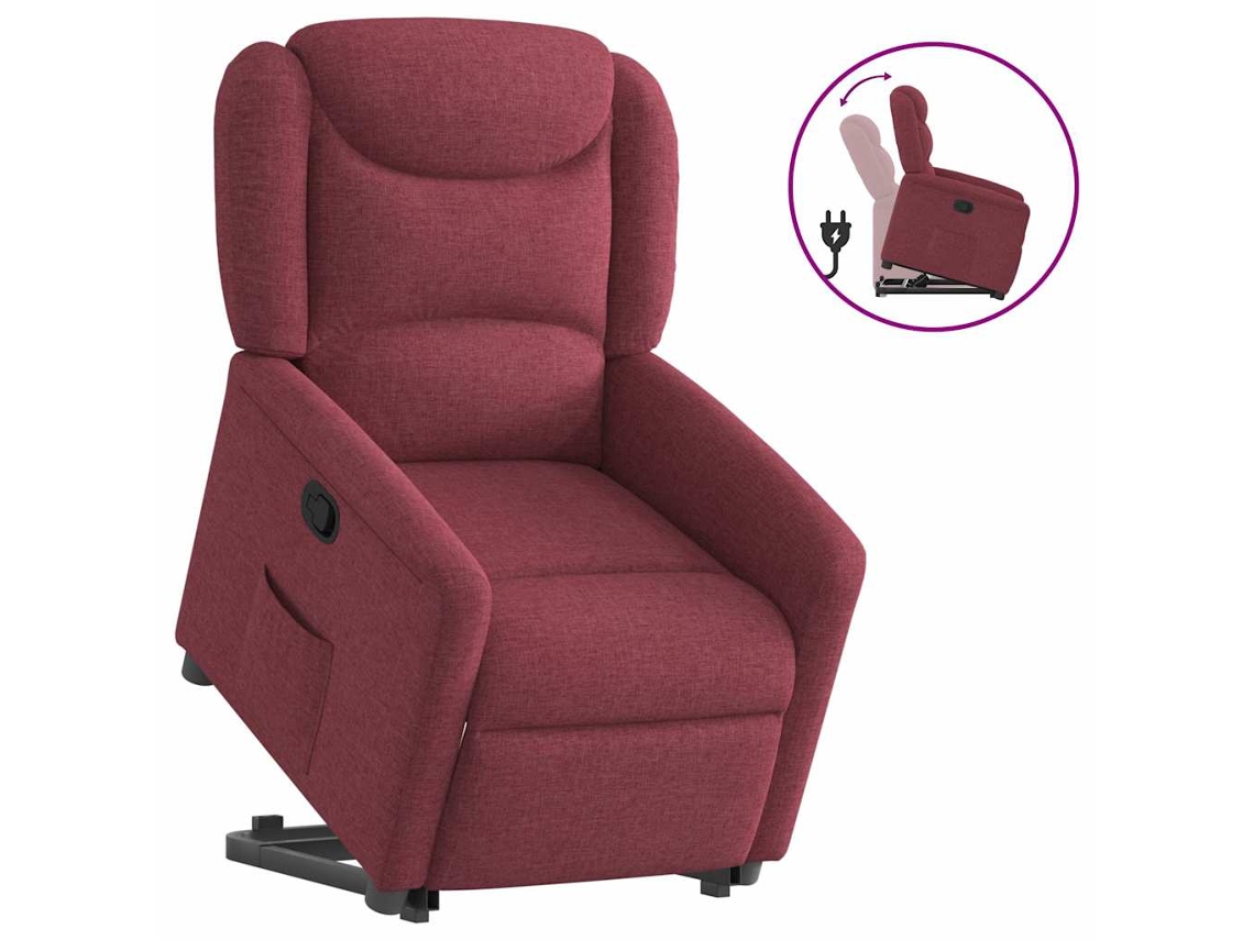 Vidaxl Poltrona Reclinável Elevatória Tecido Vermelho Tinto