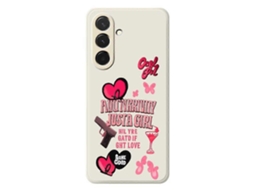 Capa Traseira De Tpu Bege Para Samsung Galaxy A36 5g Com Estampa De Elementos Rosa E Bordas Retas