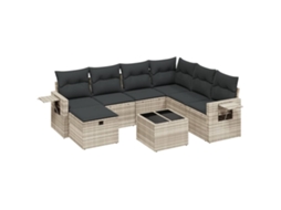 Conjunto 8 sofás jardim c/ almofadões VIDAXL vime PE cinzento-claro