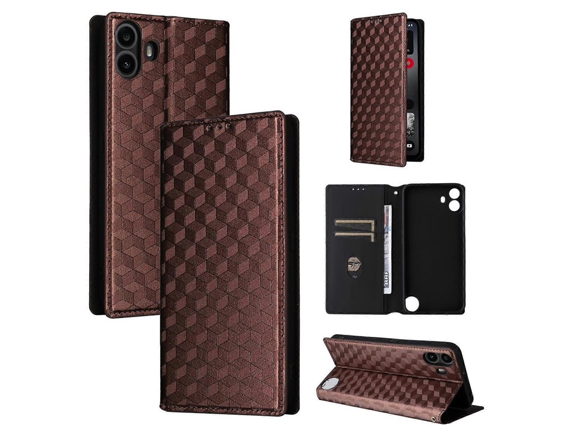 Capa De Celular Flip Em Couro Com Textura De Grade Cúbica Para Nothing Cmf Phone 1